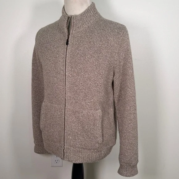 L.L. Bean Classic Ragg Wool Full Zip Sweater in Tan - Picture 2 of 5